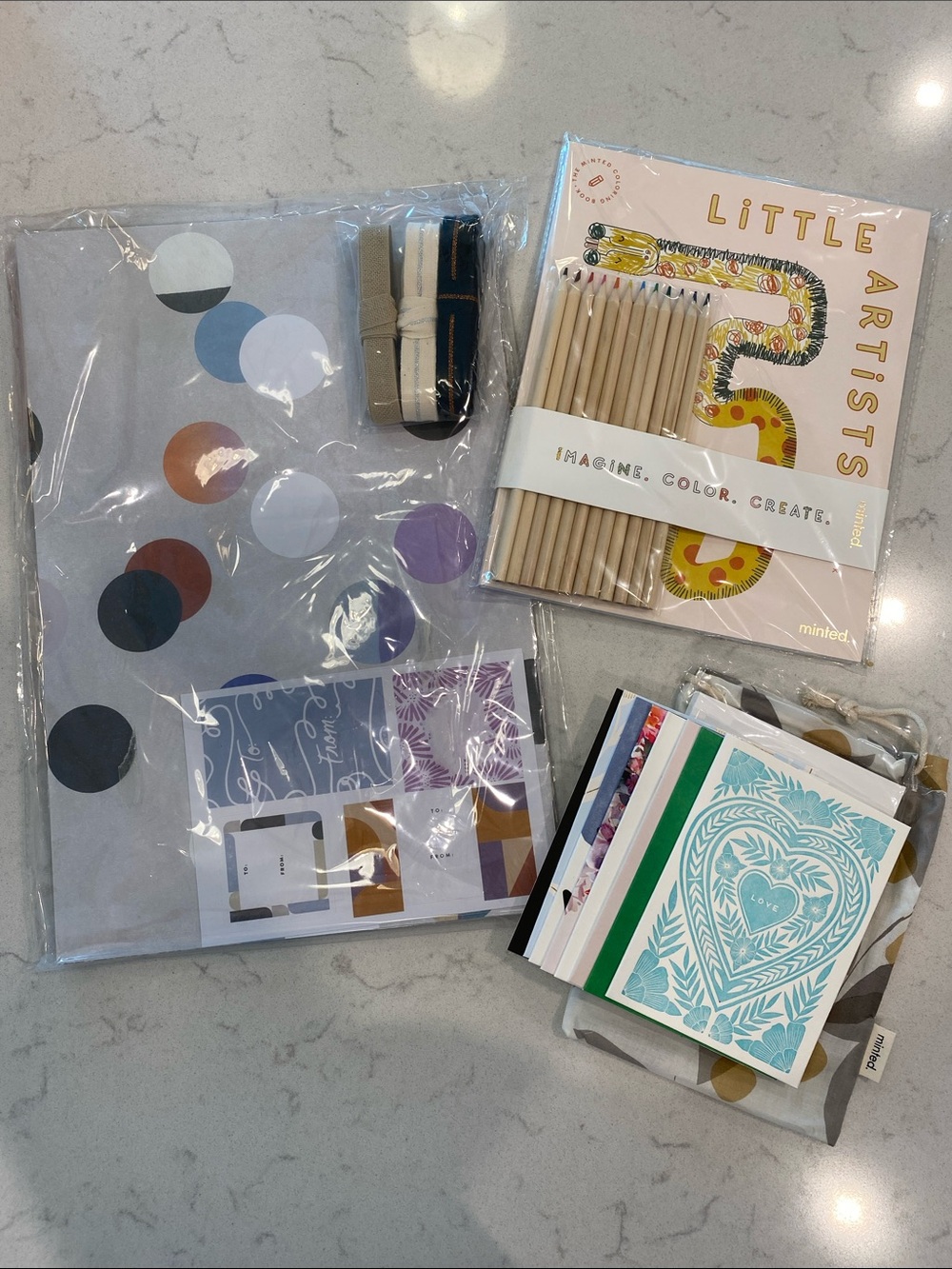 Minted kit - wrapping paper, cards, artist coloring book